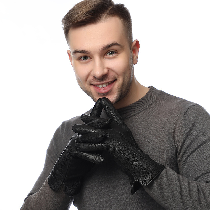 Wool Glove Lined - Męskie rękawice biznesowe z imitacji skóry