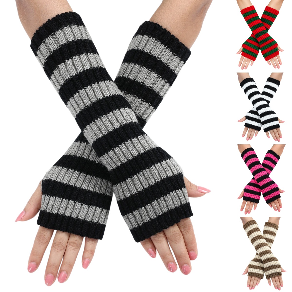 Rękawiczki bez palców w paski  – Fingerless Glove Knit recenzja i cena